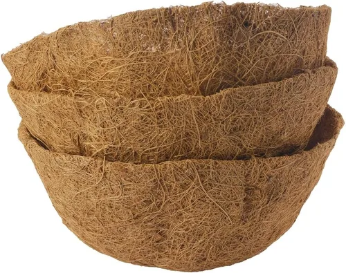 Vista 6 de 3 forros redondos de coco de 10 pulgadas, cesta colgante 100% natural de repuesto de fibra de coco para jardín, maceta, verduras y hierbas