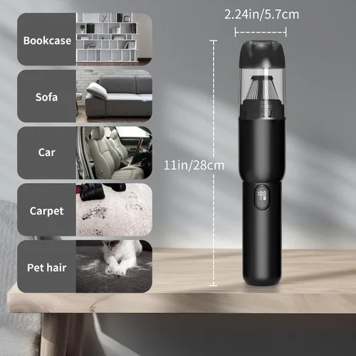 Vista 7 de Aspiradora de mano para automóvil, inalámbrica portátil de 20 KPA, potente succión con luz LED, inflador de aire 2 en 1, mini recargable de bajo