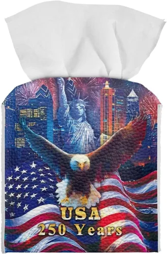 Vista 8 de 250th Anniversary Square Tissue Box Cover Pu Leather Tissue Holder Facial Paper Cover Waterproof Toilet Paper Holder for Bathroom Bedroom Modern