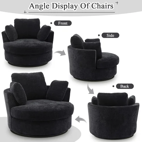 Vista 3 de Silla giratoria de barril para sala de estar, moderna silla giratoria redonda para sofá, silla de club de chenilla, silla Boucle, sillón decorativo