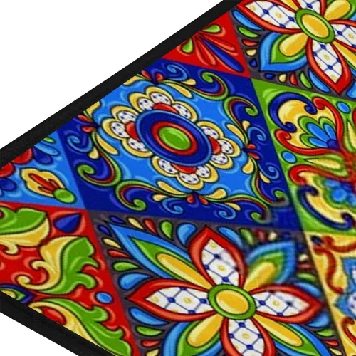 Vista 5 de Alfombra de baño de azulejos de cerámica mexicana Talavera sin costuras, antideslizante, suave, corta, de felpa, larga, extra gruesa, de espuma