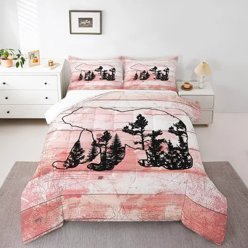 Vista 12 de Juego de ropa de cama de oso para niños y adolescentes, juego de edredón de animales salvajes para niños, adolescentes, naturaleza, vida silvestre