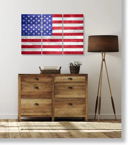 Vista 7 de Lienzo decorativo para pared con la bandera estadounidense, juego de 3 piezas, impresiones grandes decorativas de varios paneles divididos, aspecto