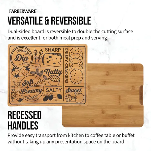 Vista 3 de Farberware Tabla de charcutería con asas empotradas, tabla de cortar reversible de cocina para entretenimiento y preparación de comidas, tabla