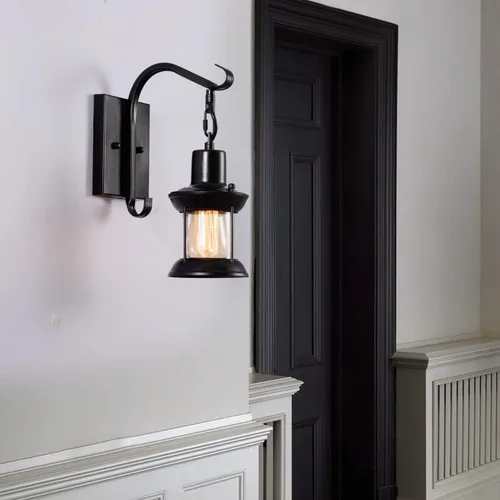 Vista 7 de GLADFRESIT Lámparas de pared rústicas, aplique de pared tipo farol enchufable, apliques de pared antiguos negros, luminarias de iluminación de pared
