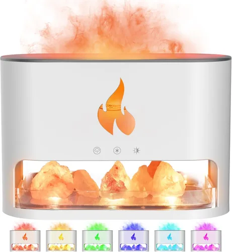 Vista 9 de Yaledi Difusor de Llama de Chimenea, Lámpara de Sal del Himalaya de 250ml de Aceites Esenciales para Aromaterapia, Humidificador Ultrasónico