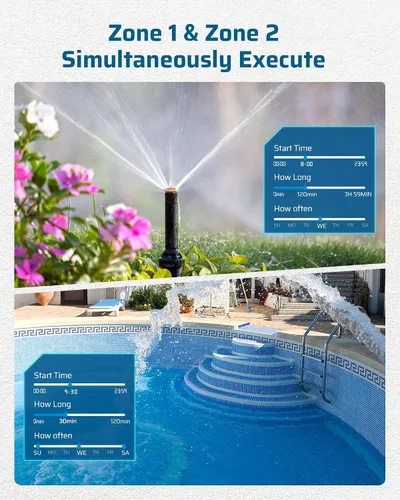 Vista 4 de DEWENWILS Temporizador de manguera de agua de 2 zonas: temporizador de rociador programable con retardo de lluvia, riego manual y riego automático