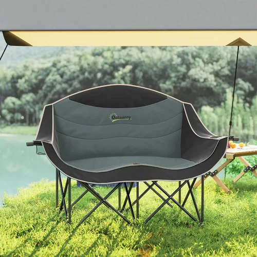 Vista 7 de Outsunny Double Camping Chair for Adults, Padded Folding Camp Chair for 2 Person with Armrest, Wine Glass Holder, Cup Holder, Carry Bag for Outdoor