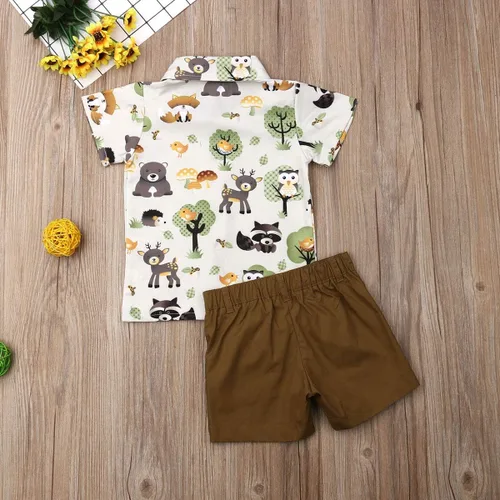 Vista 52 de Conjunto de camisa de manga corta con botones y pantalones cortos casuales con diseño de flamingo, para bebés y niños de 1 a 6 años, atuendos