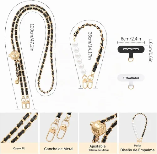 Vista 3 de MoKo Correa cruzada de cadena para teléfono con correa de muñeca y parches Universal Phone Chain for iPhone, Samsung, Most Smartphones, Neck Strap