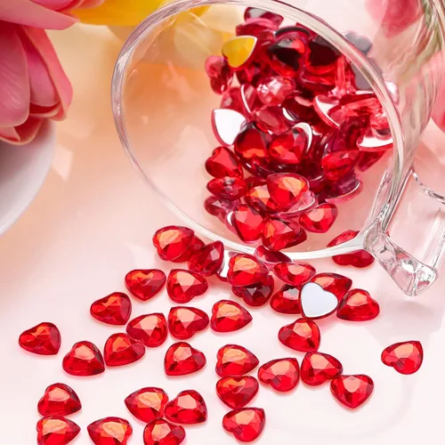 Vista 3 de Chengu 200 piezas de diamantes de imitación acrílicos 5D de corazón de San Valentín, cristales de San Valentín, parte trasera plana, regalo de boda