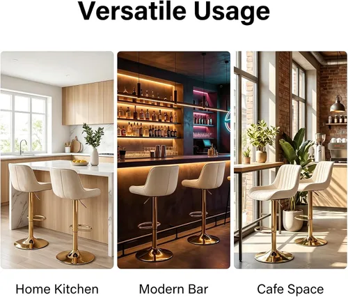 Vista 8 de ECHINGLE Juego de 2 taburetes de bar de terciopelo, taburetes de bar giratorios de altura de mostrador con respaldo y altura ajustable, modernos
