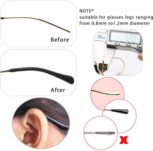 Vista 5 de KECHIO Puntas de silicona antideslizantes para lentes de oreja, reemplazo de tubo para patas de gafas de metal fino, 3 negro/2 marrón
