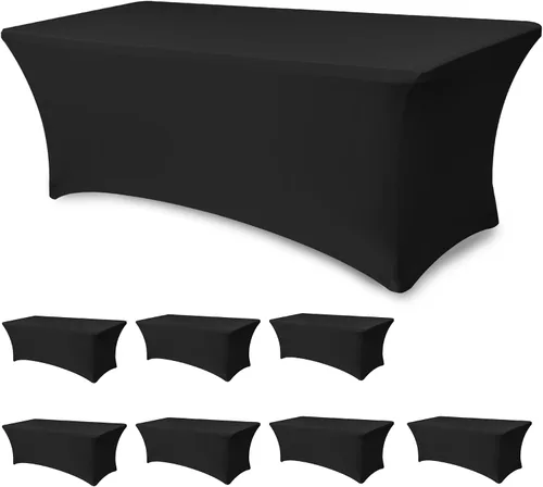 Vista 35 de Funda Elástica para Mesa para Mesas Rectangulares de 4 pies - Paquete de 8 Manteles de Spandex Azul Aguamarina con Elástico - Para Mesas Plegables