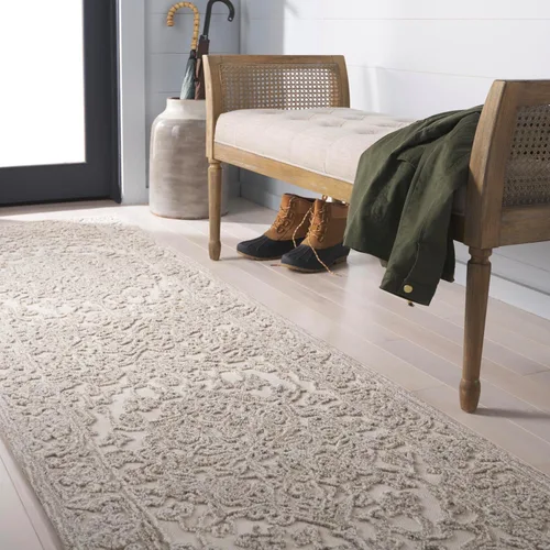 Vista 8 de Martha Stewart x SAFAVIEH - Colección de alfombras de área, 2 pies 3 pulgadas x 8 pies, marfil y azul, lana hecha a mano, ideal para sala de estar