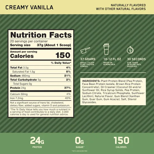 Vista 2 de Optimum Nutrition Gold Standard - Proteína en polvo 100% a base de plantas, sin gluten, proteína vegana para apoyo muscular y recuperación