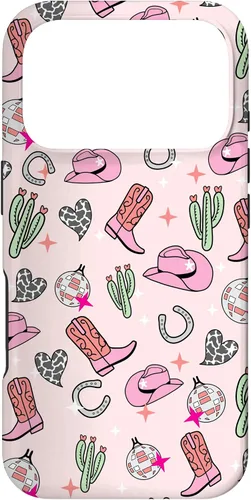 Vista 30 de Cowboy Hat & Boot & Disco Ball Pattern Pink Cowgirl Case for iPhone 17