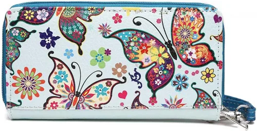 Vista 3 de Mariposa colorida primavera estilo occidental moda monedero mujeres pulseras cartera, Turquesa, Cartera de pulsera estilo occidental para mujer