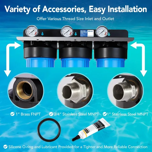 Vista 5 de WF3-01 PRO - Sistema de filtración de agua de 3 etapas para toda la casa, azul grande de 20 x 5.5 pulgadas, reduce metales pesados, PFAS