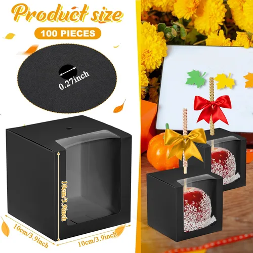 Vista 2 de 100 cajas de manzana de caramelo con agujero, cajas de manzana caramelo de 4 x 4 x 4 pulgadas, caja de regalo de regreso a clases, contenedor