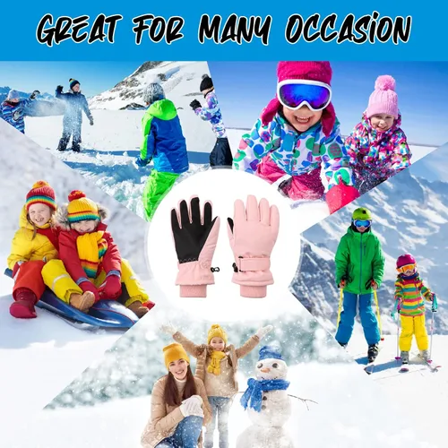 Vista 5 de JANGANNSA Guantes de esquí de invierno para niños y niñas, guantes de nieve para clima frío, guantes de esquí y snowboard impermeables con forro