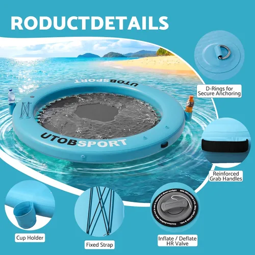 Vista 4 de UTOBSPORT Hamaca de Agua Inflable Muelle Flotante 8x8 PIES Isla Flotante Balsa de Agua para Lago Barco Piscina Océano Adultos Niños Perros