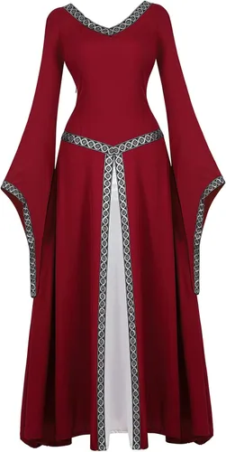Vista 12 de Haorugut Disfraz medieval renacentista para mujer, vestido retro para cosplay 6508negro y blanco