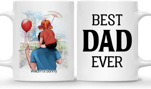 Vista 22 de Gossby Taza personalizada de café para papá, el mejor papá (2 niños en el hombro de papá), regalo personalizado de 11 onzas y 15 onzas para papá, 2