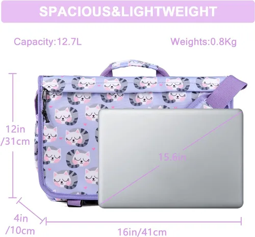 Vista 4 de VASCHY Bolsa tipo mensajero para niños, bonita bolsa cruzada para laptop de 15.6 pulgadas, para niños, niñas, adolescentes y mujeres