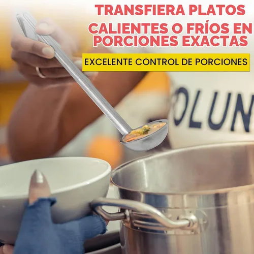 Vista 5 de Fit Meal Prep [Paquete de 2] Cucharón de sopa de acero inoxidable de 2 onzas, espátula de salsa de una pieza con asas de gancho, cuchara de servir