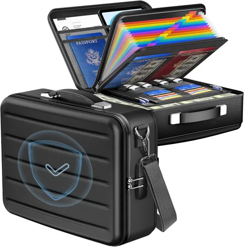 Vista 10 de Caja de Documentos Ignífuga con Cerradura, Caja de Seguridad de Cáscara Dura Ignífuga para Documentos del Hogar, Caja de Archivos Ignífuga Portátil