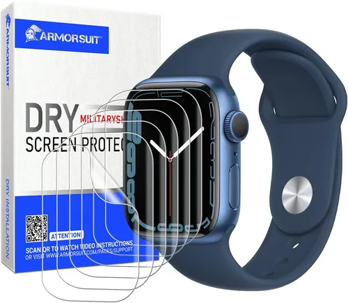Vista 10 de ArmorSuit Paquete de 6 protectores de pantalla para Apple Watch Series 9/8/7 (1.614 pulgadas) Dry-Shield HD Clear TPU Dry Installation Film