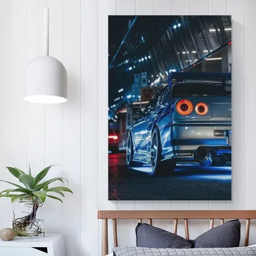 Vista 5 de Jdm Art - Póster para colgar en lienzo con diseño de automóvil japonés, color azul, para decoración de pared, para el hogar, 16 x 24 pulgadas