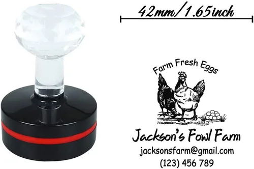 Vista 2 de Hen Stamp Farm Fresh Eggs Design Business Stamper Ronda Personalizada Sellos de goma autoentintados