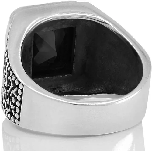 Vista 5 de Juego de anillos de plata de ley 925 maciza con piedra de ónix negro