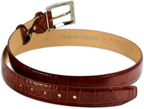 Vista 4 de Cinturón de cuero italiano con patrón de cocodrilo para hombre
