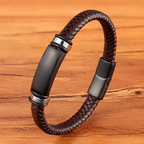 Vista 6 de TTNDstore 28972 - Pulseras de cuero para hombre pulseras tejidas para cumpleaños abalorios de cumpleaños joyería grabada