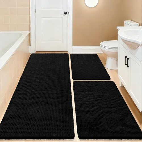 Vista 87 de Tapete de baño con diseño de gofre, moderno, bohemio, absorbente, antideslizante, ultrasuave, lavable a máquina, con letra de baño, dormitorio