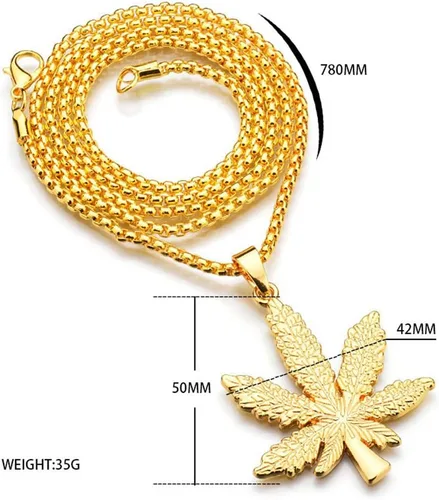 Vista 3 de Collar con colgante de hoja de marihuana para hombre y mujer