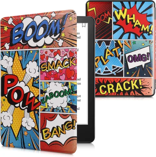 Vista 16 de kwmobile Funda compatible con Amazon Kindle Paperwhite 11. Generación 2021 - Funda para lector electrónico - Libros y páginas Beige/Marrón/Dorado