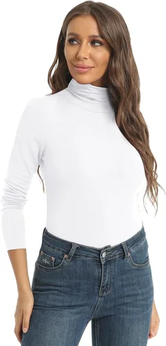 Vista 5 de Camisetas casuales de cuello alto de manga larga para mujer, ajustadas, ligeras, de capa base