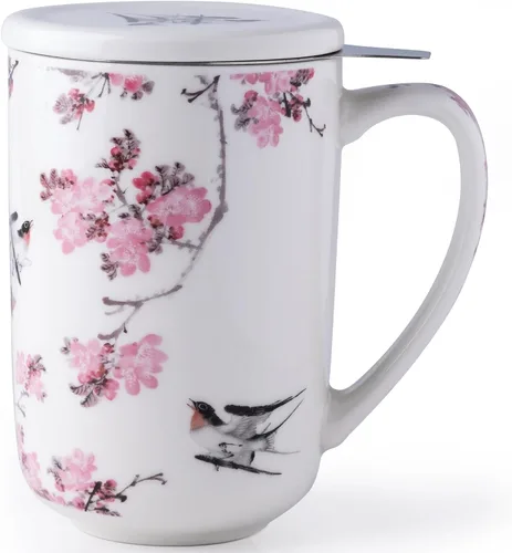 Vista 18 de AmorArc Taza de Té de Porcelana con Infusor y Tapas, Taza Grande de 18 Oz con Colador y Soporte para Bolsa para Té de Hojas Sueltas, Taza de Café