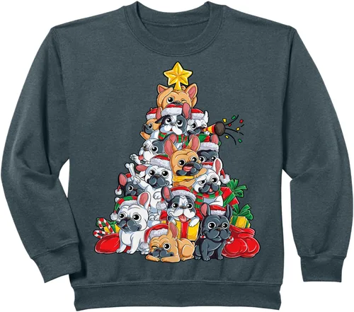 Vista 11 de Sudadera con diseño de bulldog francés con árbol de Navidad y Papá Noel para niños, Negro
