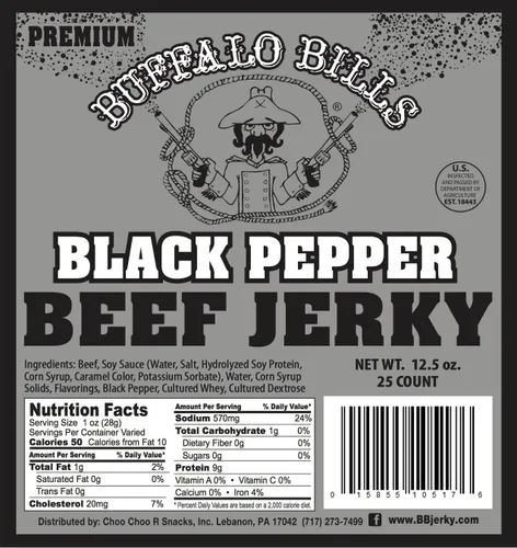Vista 3 de Buffalo Bills Tiras de carne seca de pimienta negra prémium de 12.5 onzas de 7 pulgadas (25 tiras de cecina ahumada por bolsa)