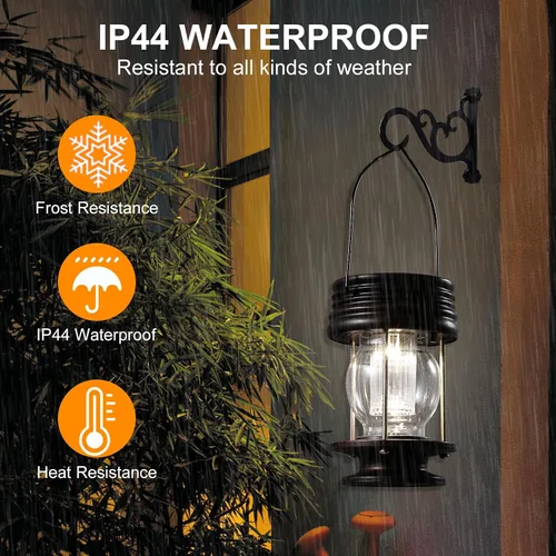 Vista 4 de pearlstar Faroles solares colgantes al aire libre con asa para decoración de caminos, patio, jardín, lámpara de mesa solar impermeable, paquete de 2