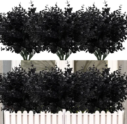 Vista 16 de RECUTMS - Flores artificiales, 12 plantas sintéticas para exteriores, resisten rayos ultravioleta, arbustos para interiores y exteriores, maceta