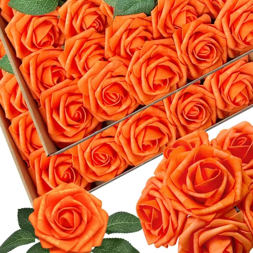 Vista 25 de 25 piezas Flores Artificiales de Espuma Rosas Falsas con Tallos 8 Hojas Rosas Sintéticas de Aspecto Real para Ramos de Boda Centros de Mesa de Negro