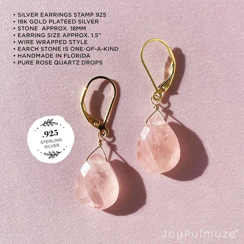 Vista 7 de Pendientes de Gemas Naturales, Joyería Colgante con Gota de Plata de Ley Hipoalergénica 925, Regalo para Mujeres Hecho a Mano en EE. UU