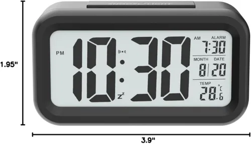 Vista 8 de Reloj despertador digital, reloj despertador para dormitorio con luz nocturna inteligente, temperatura interior, pantalla LED grande, reloj