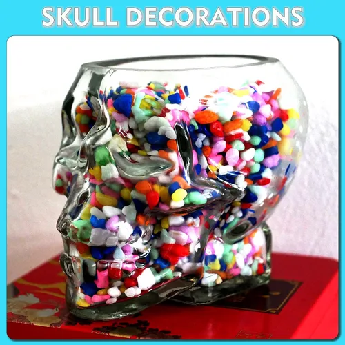 Vista 6 de 2 copas de vino de calavera de Halloween de 12 onzas / 11.8 fl oz, copas de cóctel únicas divertidas de calavera transparente para cóctel